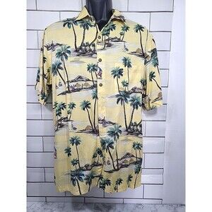 Campia Moda Mens Sz Med Shirt Button Up Hawaiian Resort Vacay Island Palm Trees